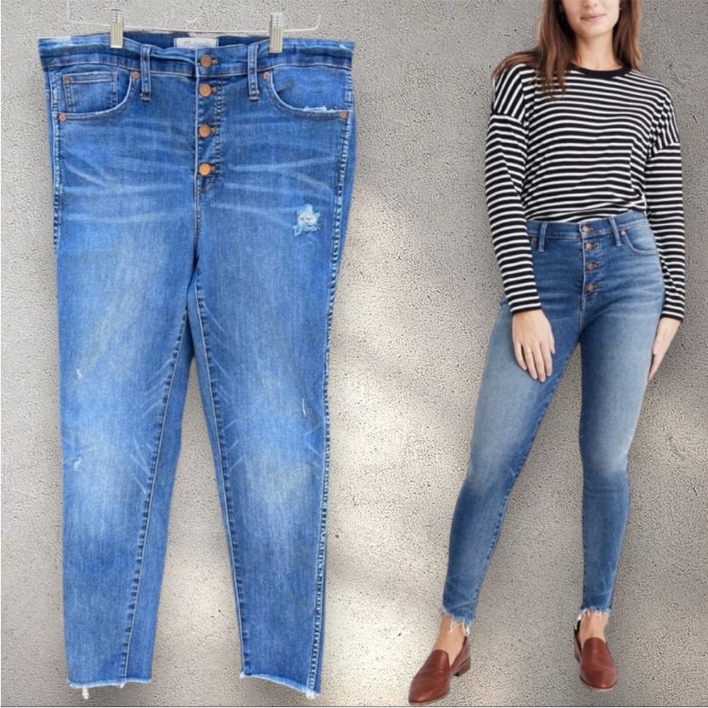 32 Madewell Cordova Wash 10" High-Rise Skinny Distressed Button-Front Edition 32